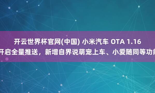 开云世界杯官网(中国) 小米汽车 OTA 1.16 开启全量推送，新增自界说萌宠上车、小爱随同等功能