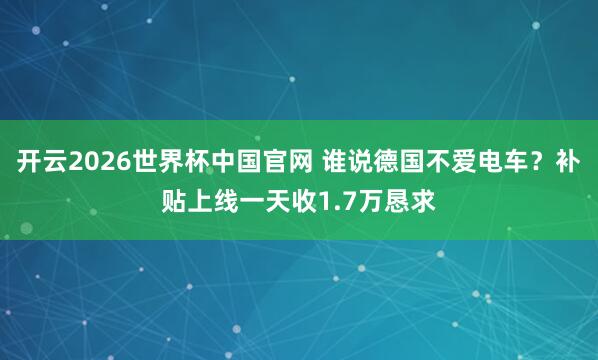 开云2026世界杯中国官网 谁说德国不爱电车？补贴上线一天收1.7万恳求